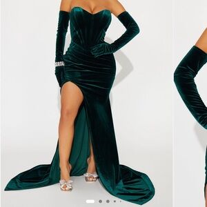 Emerald Green Velvet Strapless Corset Dress